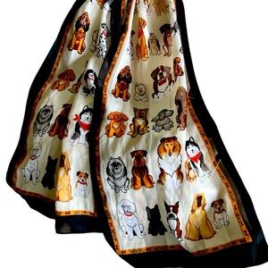 Woof Dog Print Scarf for Dog Lovers Sz 13”x58” Pics of Major Breeds.